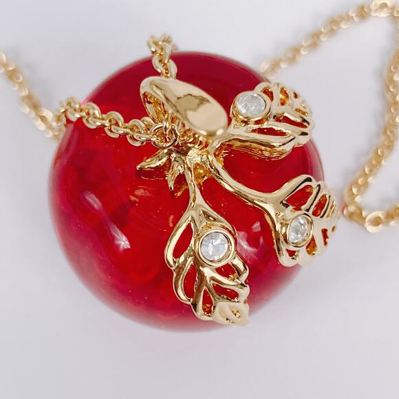 Vintage Avon Lucite Red Candy Apple Clear Rhinestone Pendant Necklace 32" Long - Picture 8 of 11